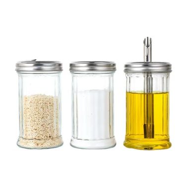 330ml Retro Style Vertical Striped Seasoning Glass Jar for Salt Pepper Chili Powder Suitable for Kitchen or Camping
