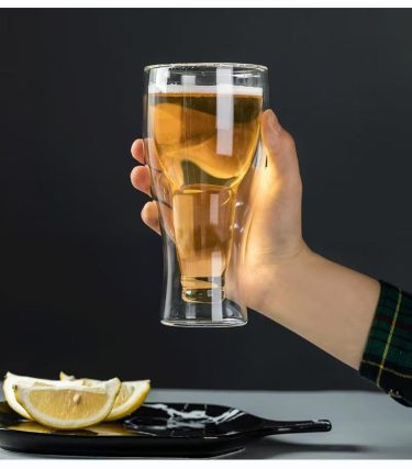 250ml 350ml 450ml Creative Flip Beer Cup Shape High Borosilicate Double-layer Glass Beverage Cup for bar Restaurant Party