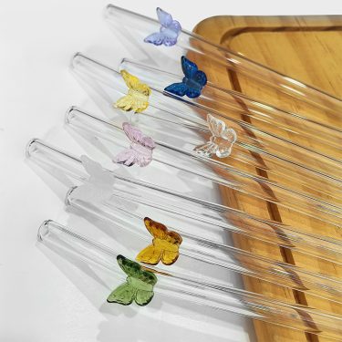 Hot Selling Reusable Creative 3D Glass Butterfly Shape High Borosilicate Glass Straws Suitable for Party bar Accessories