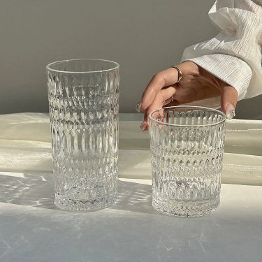 Luxury Vintage Relief Glass Drinkware 320ml 400ml Short Tall Transparent Glass Drinking Cups for Water Juice Wine Whisky