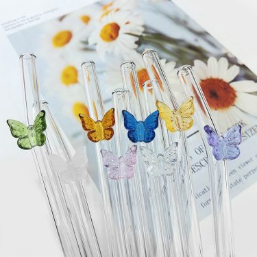 Hot Selling Reusable Creative 3D Glass Butterfly Shape High Borosilicate Glass Straws Suitable for Party bar Accessories