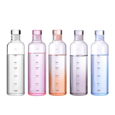 Transparent Custom Colorful 500ml Borosilicate Glass Water Bottle with Time Scale Outdoor Glass or Plastic Drinkware