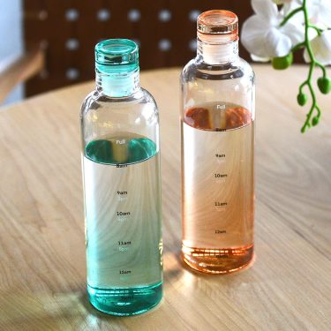 Transparent Custom Colorful 500ml Borosilicate Glass Water Bottle with Time Scale Outdoor Glass or Plastic Drinkware