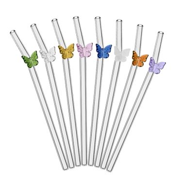 Hot Selling Reusable Creative 3D Glass Butterfly Shape High Borosilicate Glass Straws Suitable for Party bar Accessories