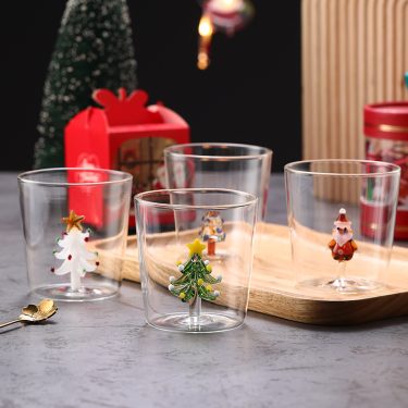 400ml Christmas element Three-dimensional Design Interior Borosilicate Glass Cup for Juice Milk Soda Whiskey Cocktail Red Wine