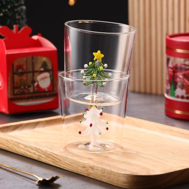 400ml Christmas element Three-dimensional Design Interior Borosilicate Glass Cup for Juice Milk Soda Whiskey Cocktail Red Wine