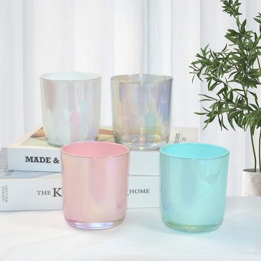 Luxury Custom Glare Colored 10oz 12oz 14oz Glass Candle Jar 70mm 80mm Diameter Empty Glass Container