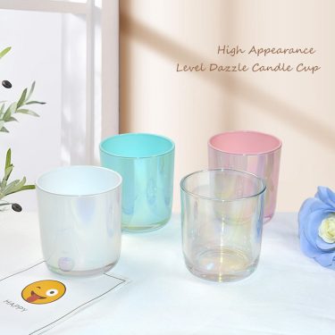 Luxury Custom Glare Colored 10oz 12oz 14oz Glass Candle Jar 70mm 80mm Diameter Empty Glass Container