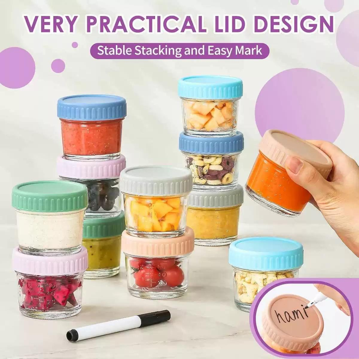 120ml Baby Food Jar Glass Jam Container Caviar Bottle with Scale Colorful Lid Set of 6 Leakproof Storage Canisters