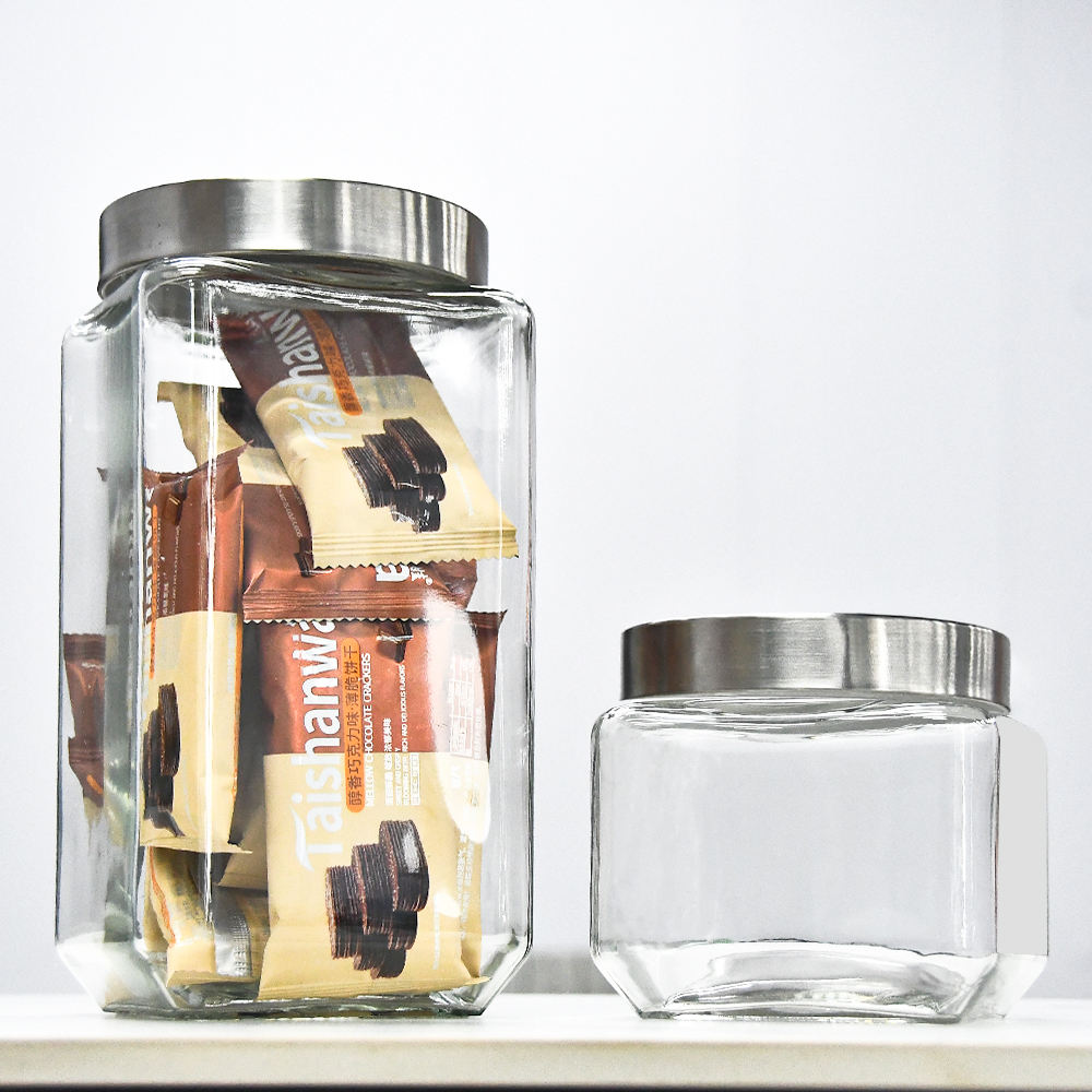 New Fashion Design Kitchen Straight Round Storage Glass Container Food Storage Jar Square Lid