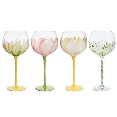 Factory Supplied 440ml High Quality Hand Painted Glass Goblet Wine Cocktail Drinking Glass Cup for Party Wedding