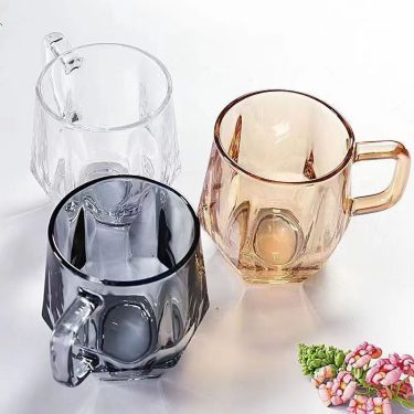 300ml High Quality Transparent Amber Grey Hexagonal Handle Cup Household Coffee Milk Juice Glass Water Cup Glass Drinkware