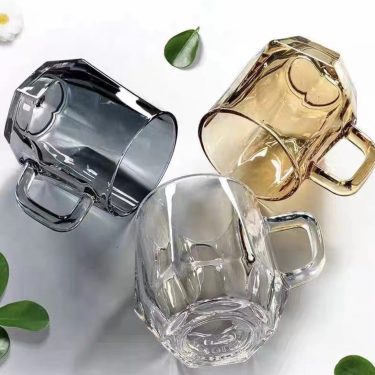 300ml High Quality Transparent Amber Grey Hexagonal Handle Cup Household Coffee Milk Juice Glass Water Cup Glass Drinkware