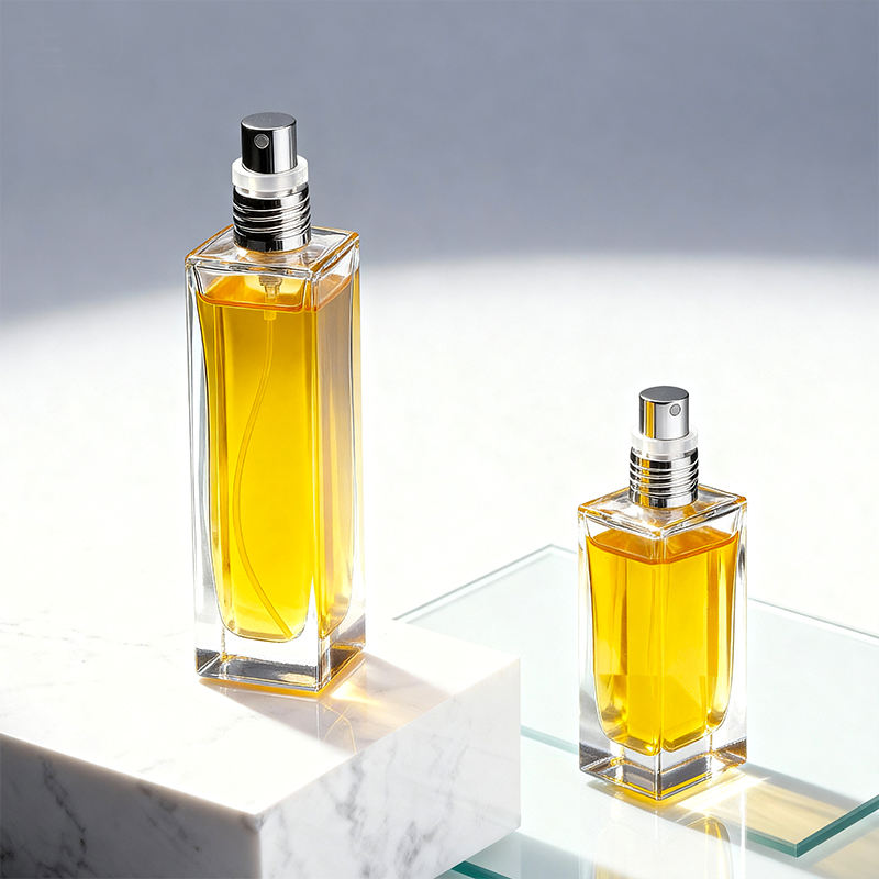 30ml 50ml Screw Neck Cuboid Shape Transparent Perfume Glass Bottle Package with Screw Spray