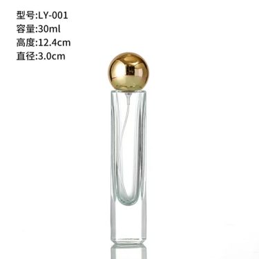 Modern 30ml Clear Empty Square Glass Perfume Bottle with Pump Sprayer and Golden Sliver Black Lid