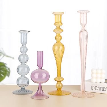 Hot Sale European Style Long Glass Taper Candlestick Colored Glass Candle Holder for Table Decorative Hot Sale European Style Long Glass Taper Candlestick Colored Glass Candle Holder for Table Decorative