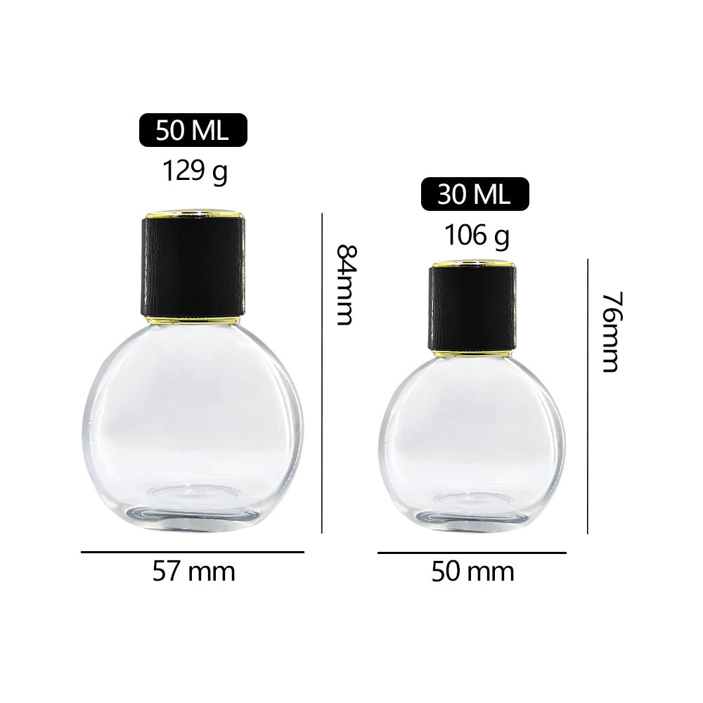 More Popular 30ml 50ml Sphere Transparent Empty Perfume Spray Bottle Glass with High Quality Black Plastic Lid