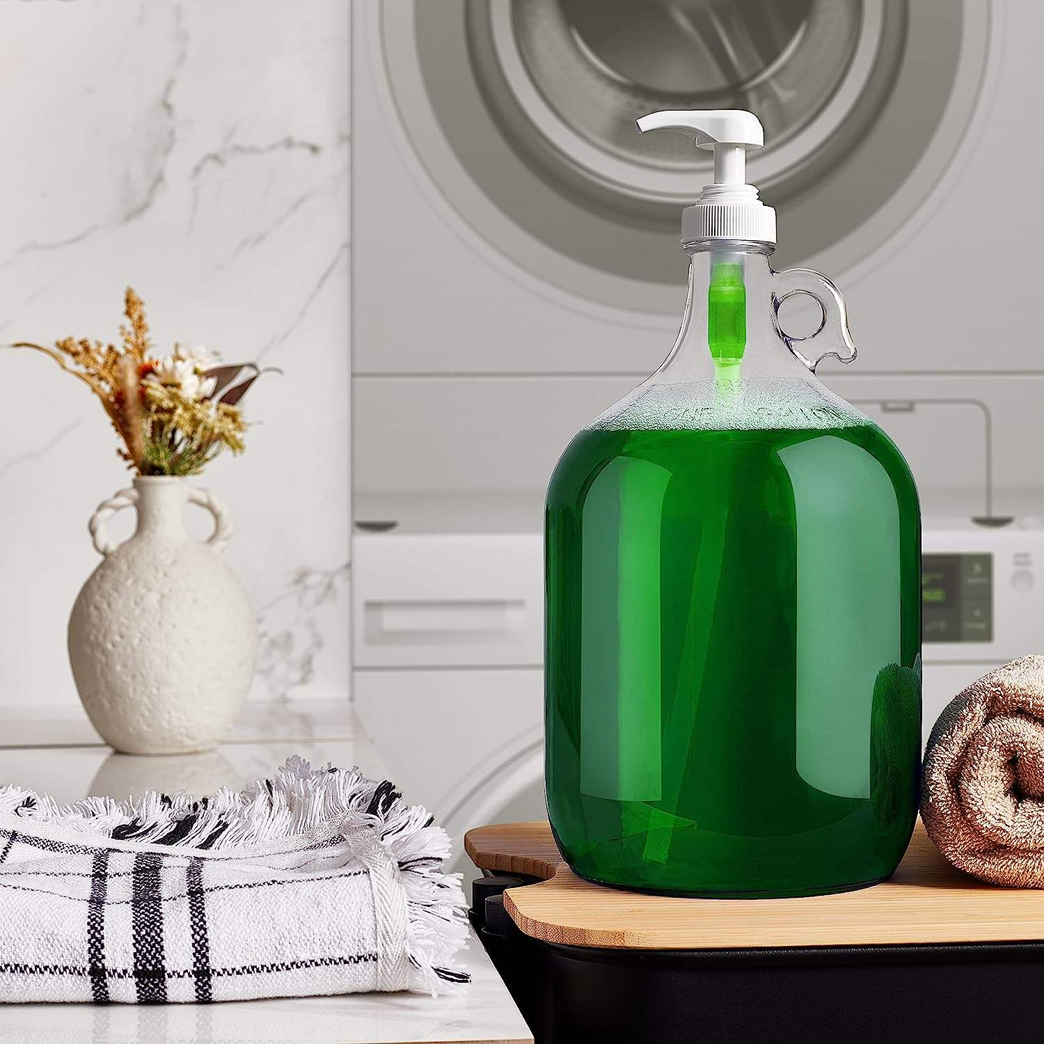 1G Clear Glass Jug W/Pump (1 Pack) Laundry Liquid Detergent Dispenser Laundry Room Laundry Detergent Dispenser 1Gallon Glass Jar