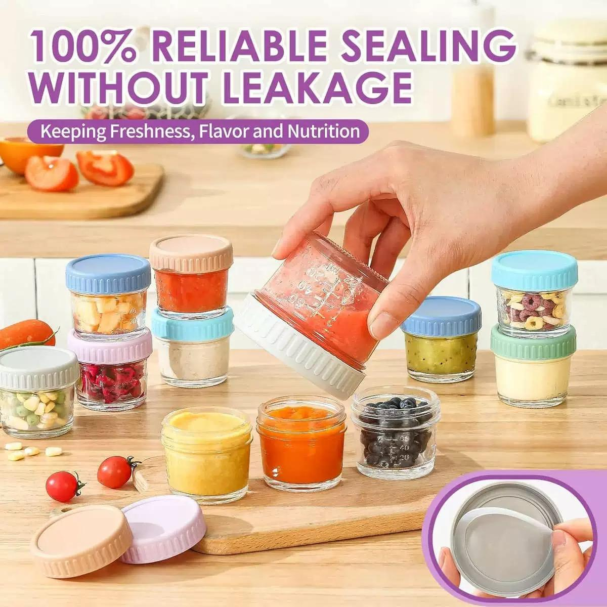 120ml Baby Food Jar Glass Jam Container Caviar Bottle with Scale Colorful Lid Set of 6 Leakproof Storage Canisters