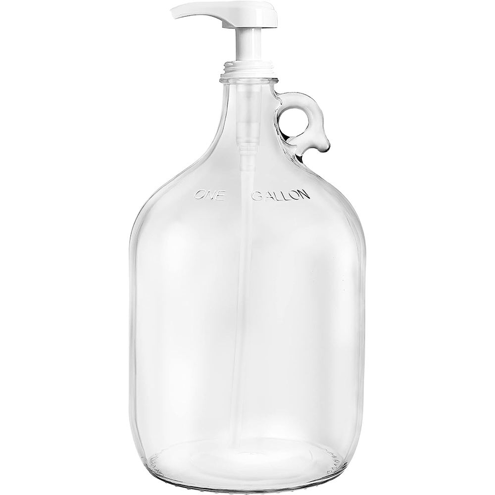 1G Clear Glass Jug W/Pump (1 Pack) Laundry Liquid Detergent Dispenser Laundry Room Laundry Detergent Dispenser 1Gallon Glass Jar