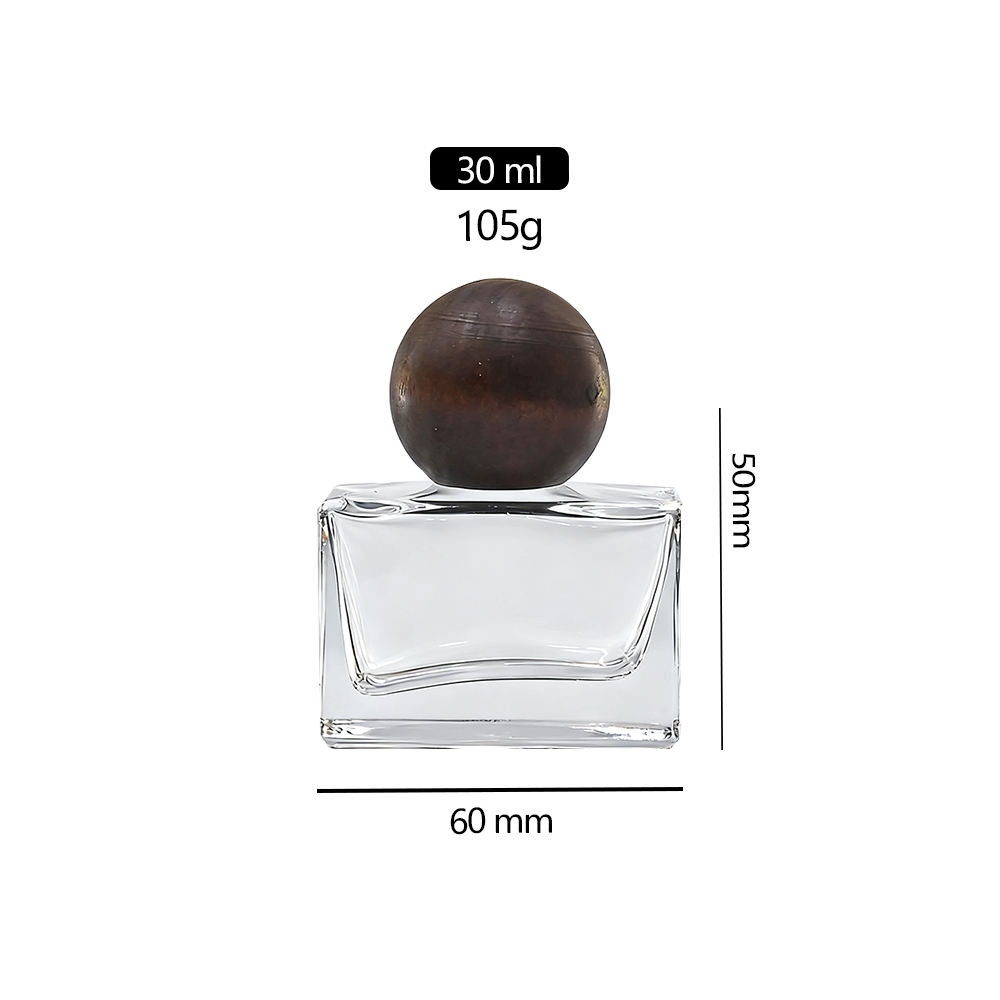 High-Grade 30ml Clear Glass Perfume Spray Bottle Portable Square Bayonet Cosmetic Empty Container Packaging with Wooden Cap