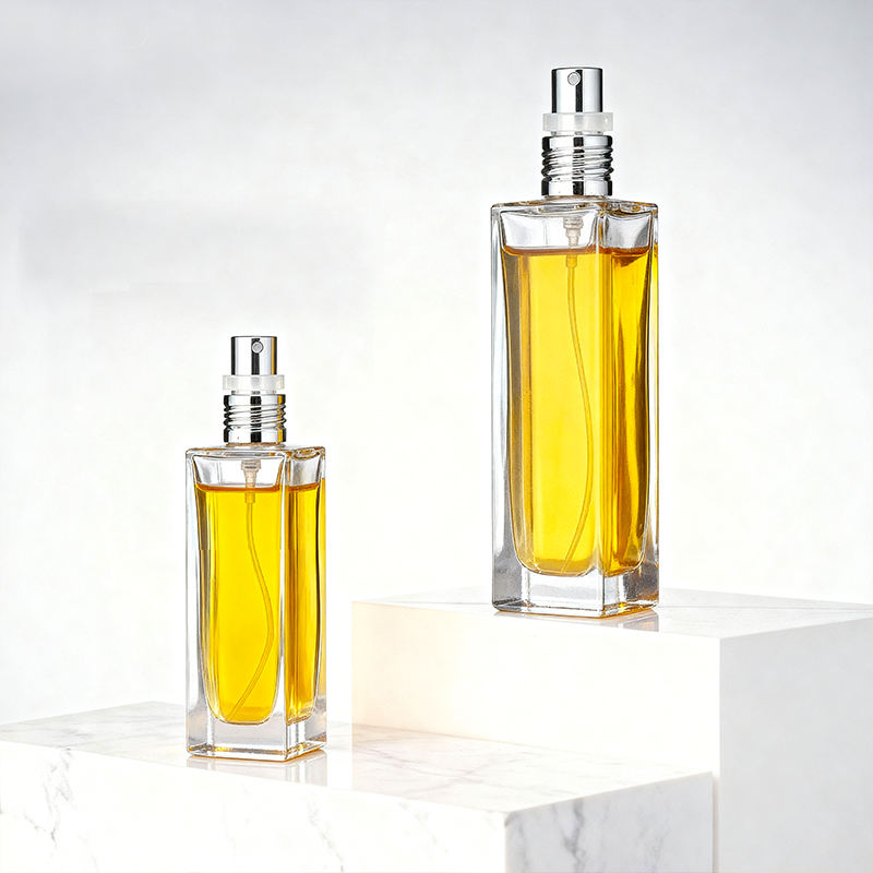 30ml 50ml Screw Neck Cuboid Shape Transparent Perfume Glass Bottle Package with Screw Spray