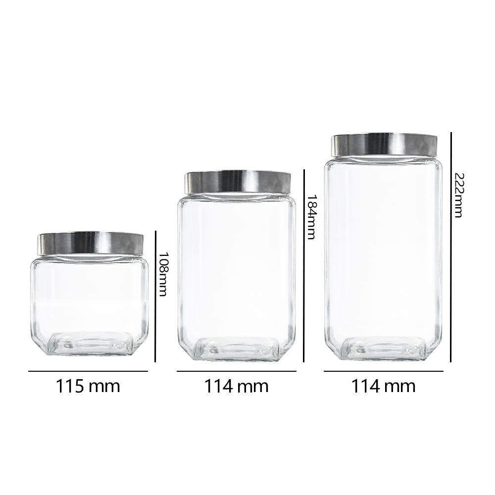 New Fashion Design Kitchen Straight Round Storage Glass Container Food Storage Jar Square Lid