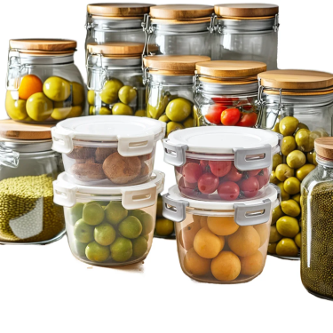 Clear Amber Round Microwavable Airtight Glass Containers Food Storage Glass Lunch Box for Kitchen Tableware