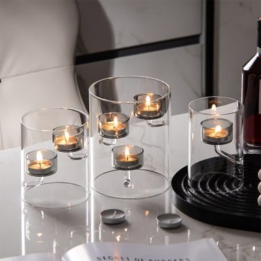 Gray Inside European Oversized Home Glass Candlestick Factory Direct Creative Transparent Rotation Candle Holders for Christmas for Home