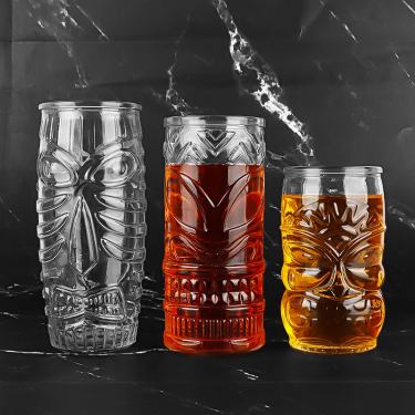 Wholesale 430ml 530ml 600ml Tiki Design Glass Cup Juice Glasses Tiki Mug Cocktail Glasses Margarita Glass
