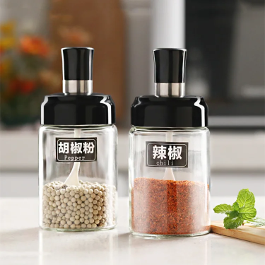 250ml Kitchen Condiments Spice Glass Jars Household Glass Bottles Moisture-Proof Herb & Spice Storage Jars with Spoon