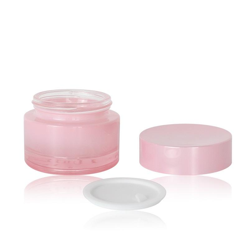 Fashion Gradient Rose Pink Color Cosmetic Glass Bottle Set Skincare Essence Serum Bottle Glass Cosmetic Jar