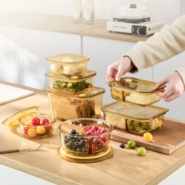 Wholesales Amber Round Square Heat-resistant Glass Lunch Boxes Household Glass Bento Boxes Food Storage Preservation Glass Containers