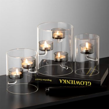 Gray Inside European Oversized Home Glass Candlestick Factory Direct Creative Transparent Rotation Candle Holders for Christmas for Home