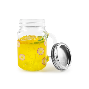 Wholesale 16oz Eco-Friendly BPA Free Food Grade Beverage Glass Mason Jar with Handle Lids