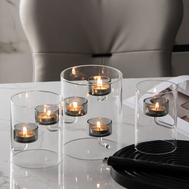 Gray Inside European Oversized Home Glass Candlestick Factory Direct Creative Transparent Rotation Candle Holders for Christmas for Home