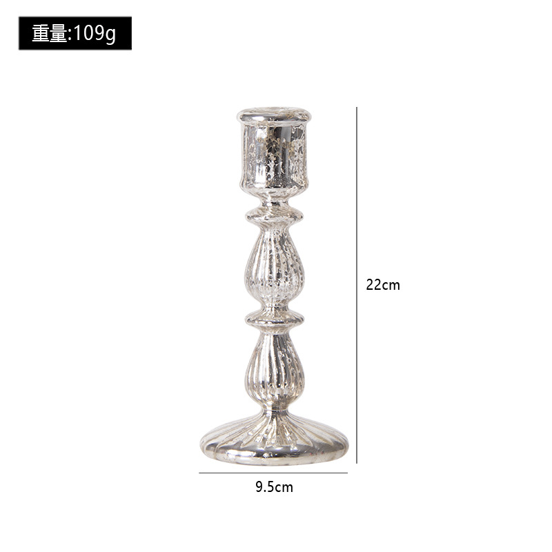 Instagram Retro European Silver Plated Glass Red Candlestick Decoration, Home Living Room Wedding Desktop Wholesale Decoration Decoration Decoration