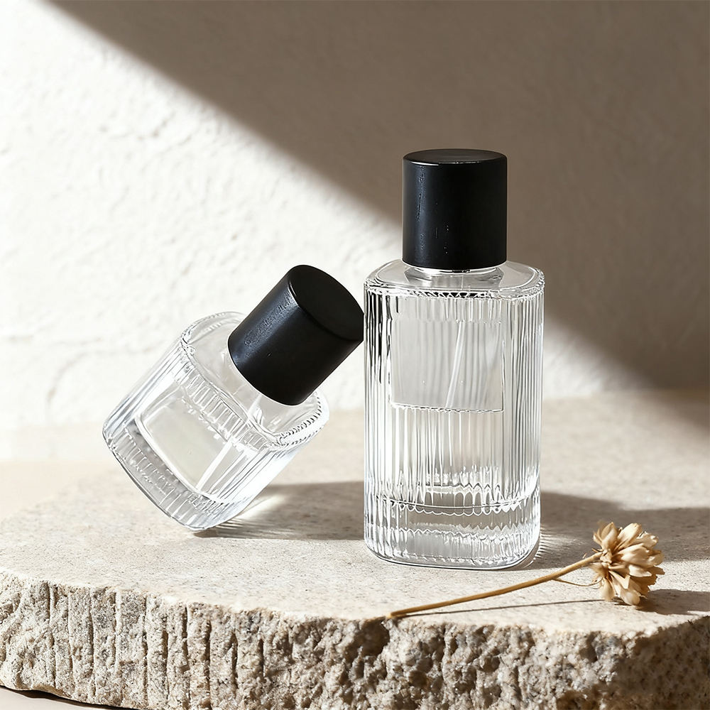 Wholesale Cylinder Vertical-striped Empty Perfume Spray Bottle 50ml 100ml Premium Glass Pump Sprayer Luxury