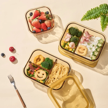 Wholesales Amber Round Square Heat-resistant Glass Lunch Boxes Household Glass Bento Boxes Food Storage Preservation Glass Containers