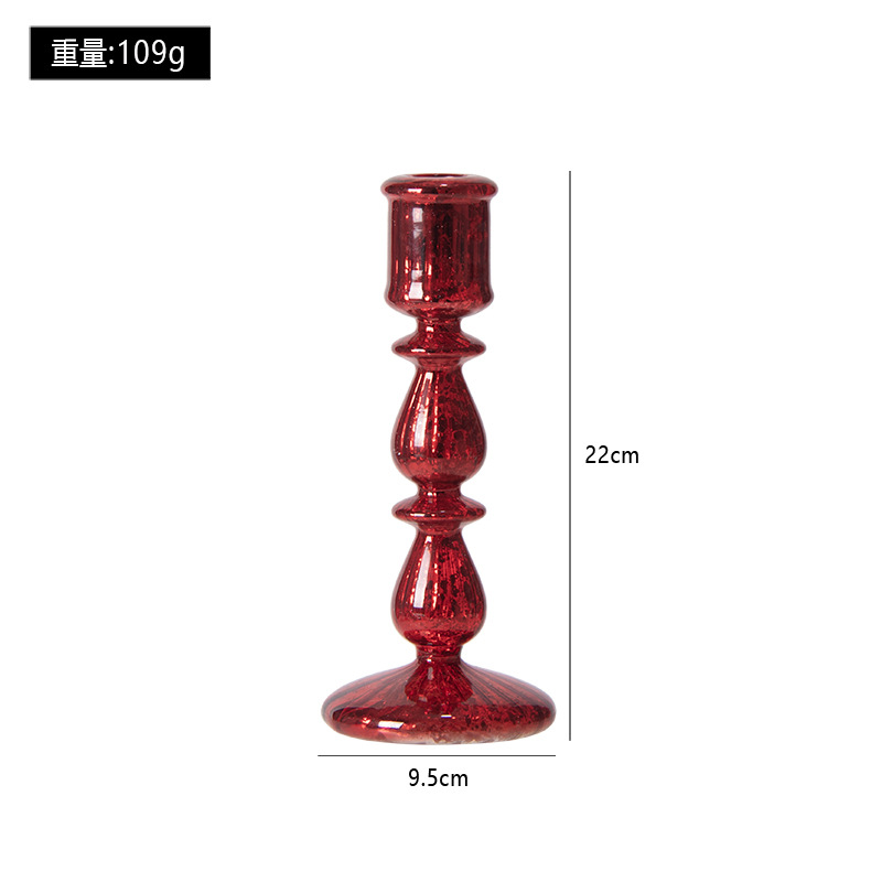 Instagram Retro European Silver Plated Glass Red Candlestick Decoration, Home Living Room Wedding Desktop Wholesale Decoration Decoration Decoration