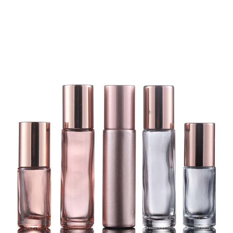 Essential Oil Use 10ml Pink Roll on Glass Roller Bottle With Gemstone Roller Ball and Rose Gold Cap