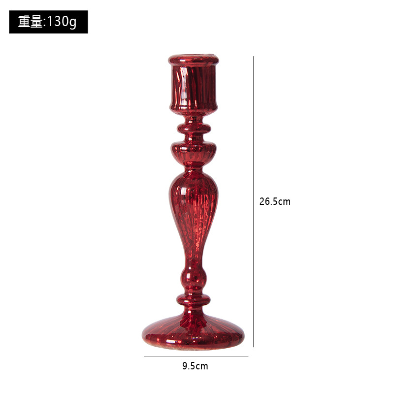 Instagram Retro European Silver Plated Glass Red Candlestick Decoration, Home Living Room Wedding Desktop Wholesale Decoration Decoration Decoration