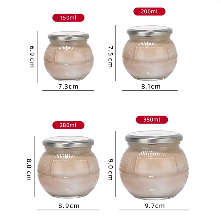 New spherical beverage honey bird’s nest glass jar with metal lid directly supplied by the manufacturer