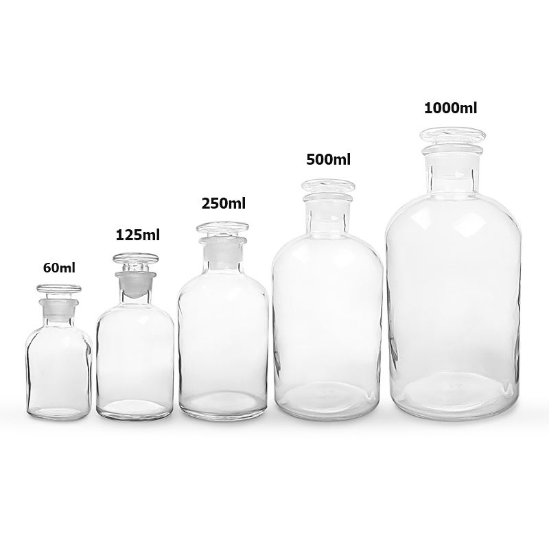 Transparent 60ml125ml250ml500ml1000ml Narrow Mouth Glass Reagent Bottle for Medicinal with Glass Lid