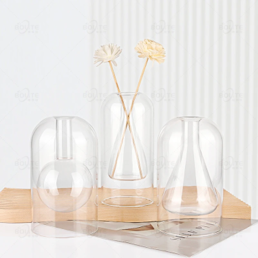 High Quality Decorative Double-walled Borosilicate Glass Tabletop Vase Aromatherapy Glass Bottle Empty