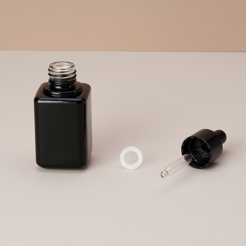 Square shape black glass essential oil dropper bottles bulk
