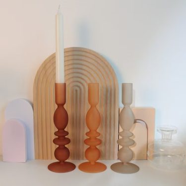 European Style Light Luxury Frosted Glass Handmade Candle Holder Vintage Home Decor Items for Candlelight Dinner Parties