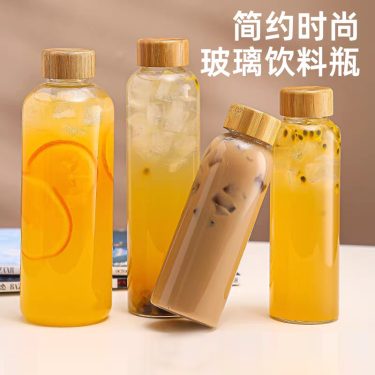 500ml Ecofriendly High Borosilicate Glass Water Bottles Bamboo Screw Cap Screen Printing for Juicing Milk Beverage