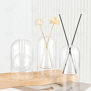 High Quality Decorative Double-walled Borosilicate Glass Tabletop Vase Aromatherapy Glass Bottle Empty