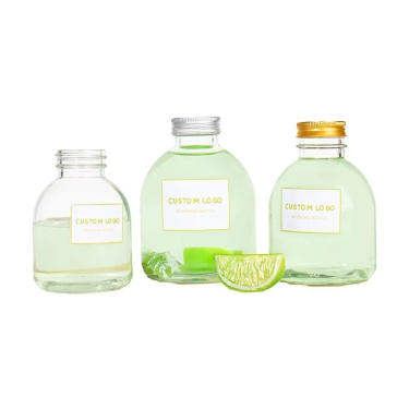 250ml 350ml 500ml Round Flat Bottom Transparent Glass Beverage Bottles with Screw Caps Screen-printed